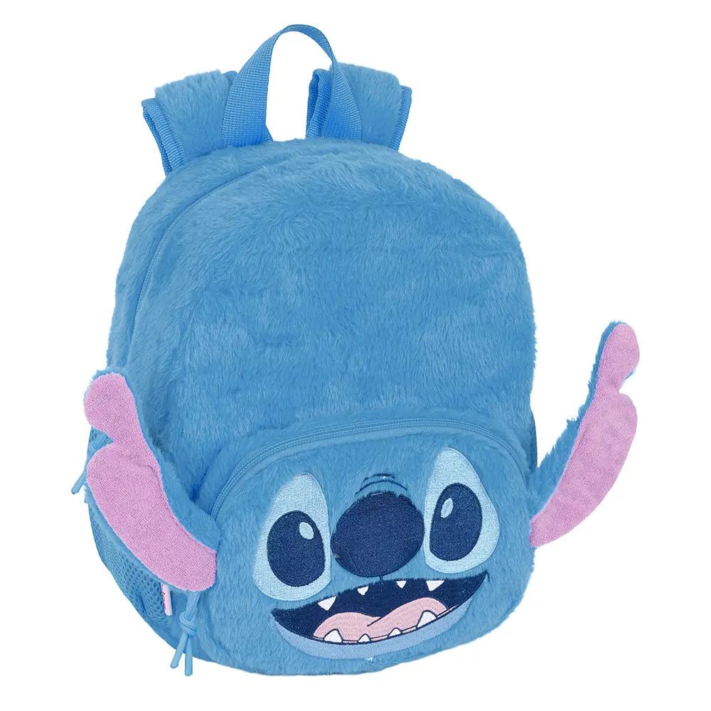 Blauer Plüschrucksack mit Stitch-Gesicht und rosa Ohren