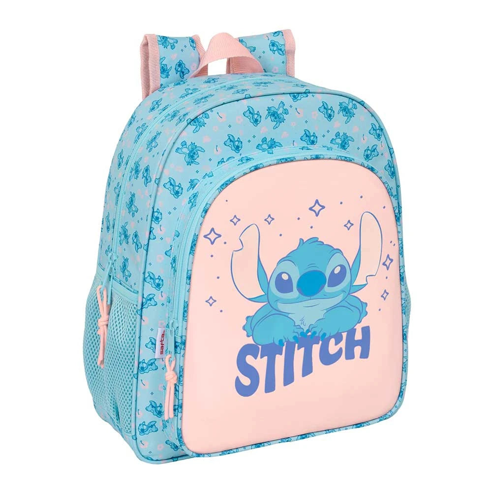 Blauer Rucksack mit Stitch-Motiv und rosa Details