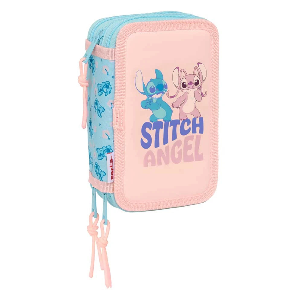 Stitch und Angel Federmäppchen in Hellblau und Rosa mit Reißverschluss und Kordelzug