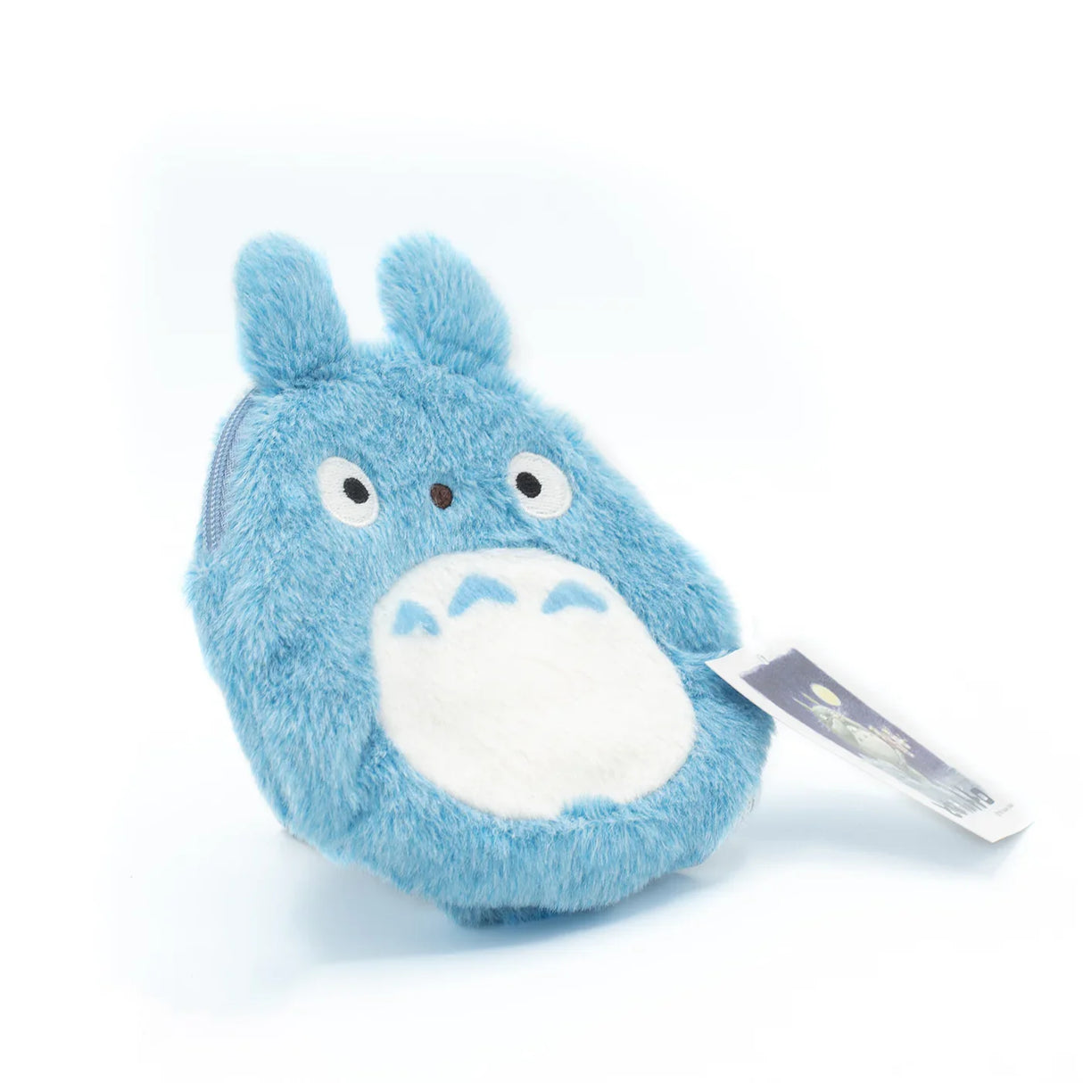 Blaues Plueschmaesschen in Form einer Totoro Figur mit weissem Bauch