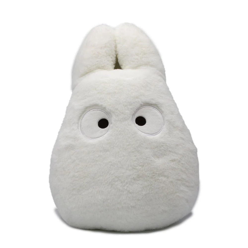 Weißer Plüschhausschuh in Form einer Totoro Figur mit großen Augen