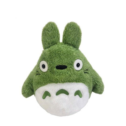 Gruene Totoro Plueschfigur mit weissem Bauch und drei dunklen Markierungen