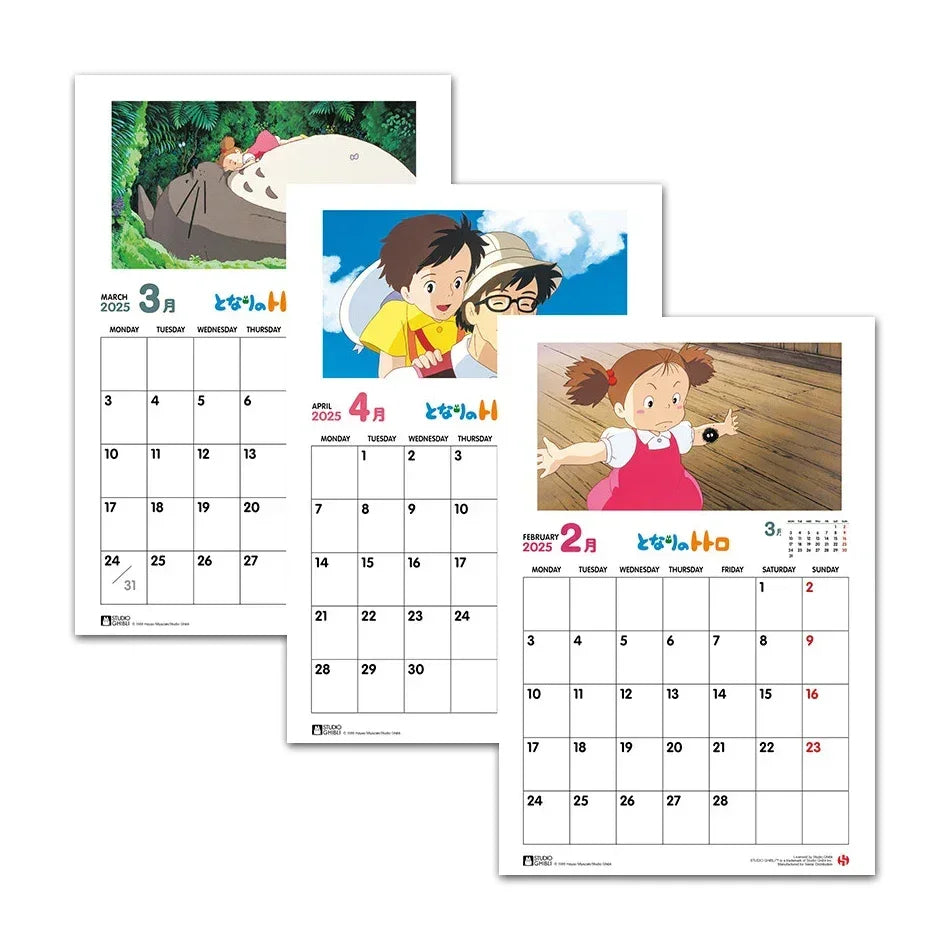Wandkalender mit Motiven aus Mein Nachbar Totoro für die Monate Februar bis April 2025