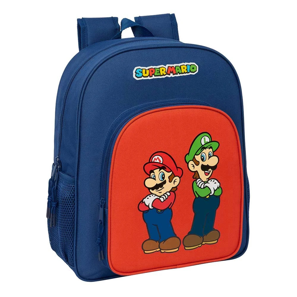 Super Mario Rucksack blau mit Mario und Luigi auf roter Vordertasche