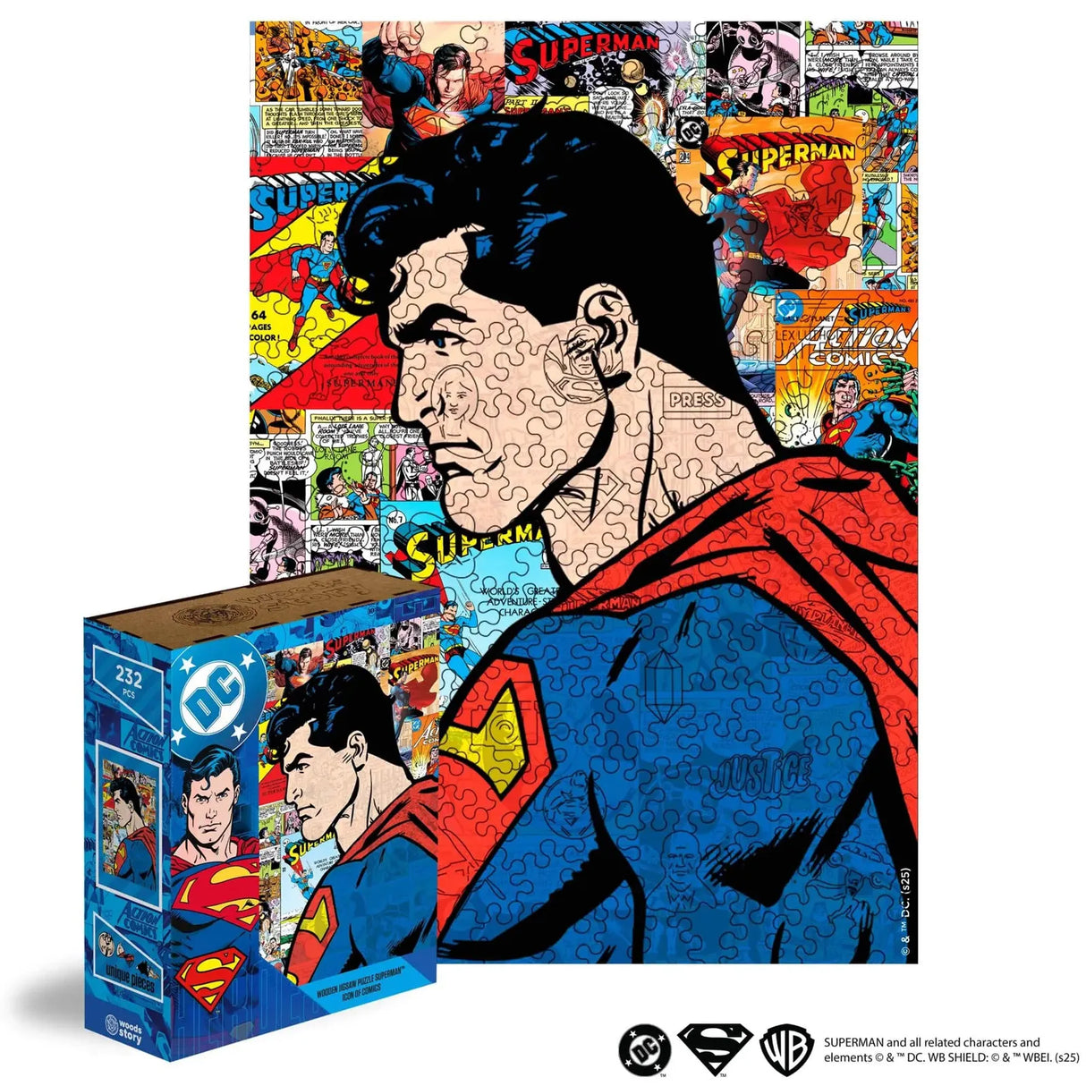 Superman Puzzle mit 232 Teilen und einer Box mit Superman-Motiv