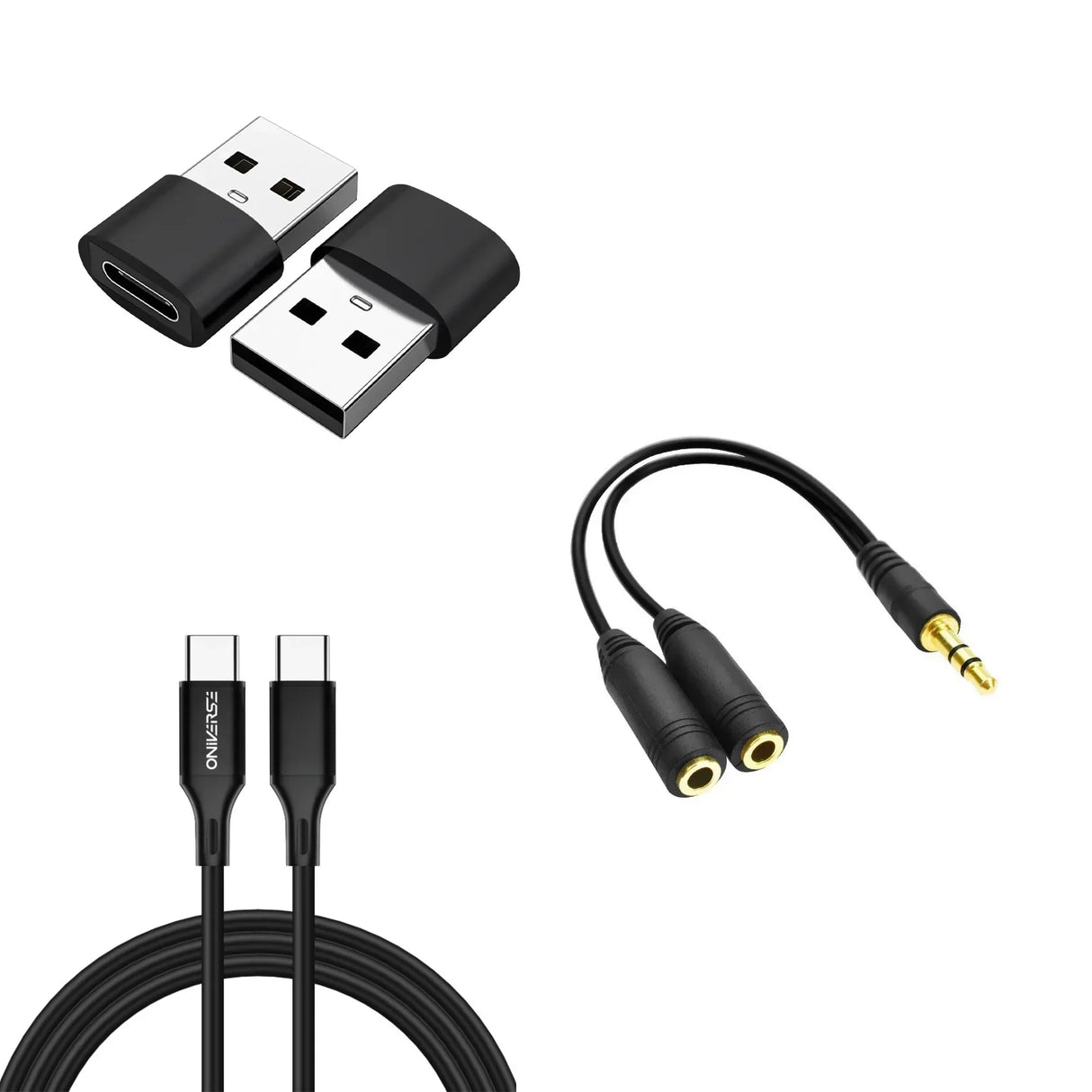 USB-C zu USB-A Adapter, 3,5-mm-Audio-Splitter und USB-C zu USB-C Kabel