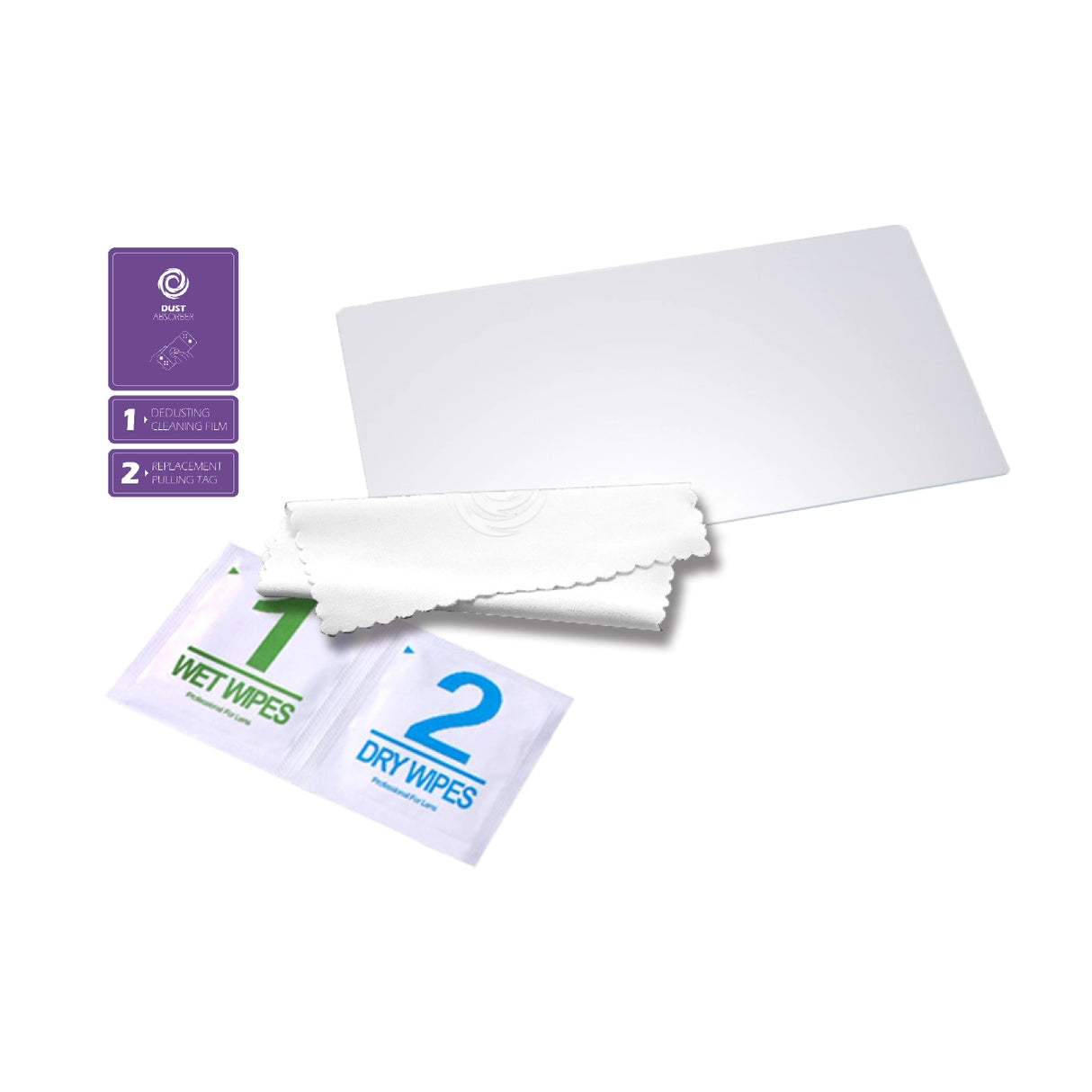 Bildschirmschutz-Kit mit Reinigungstüchern und Mikrofasertuch