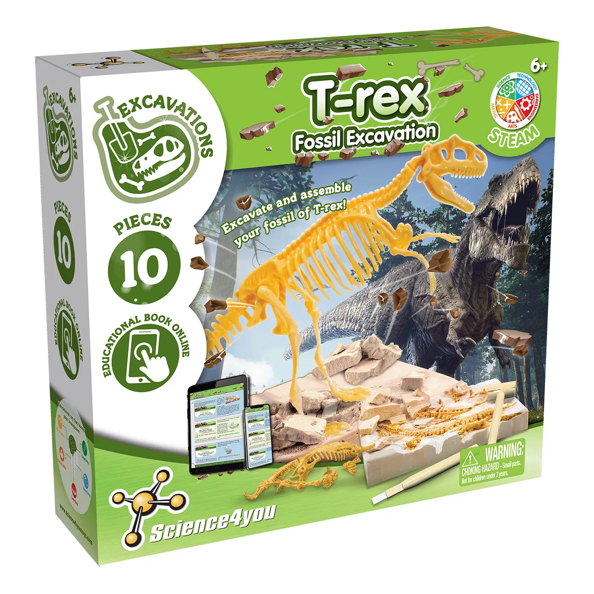Science4you T-Rex Fossilien-Ausgrabungsset mit 10 Teilen und Online-Buch