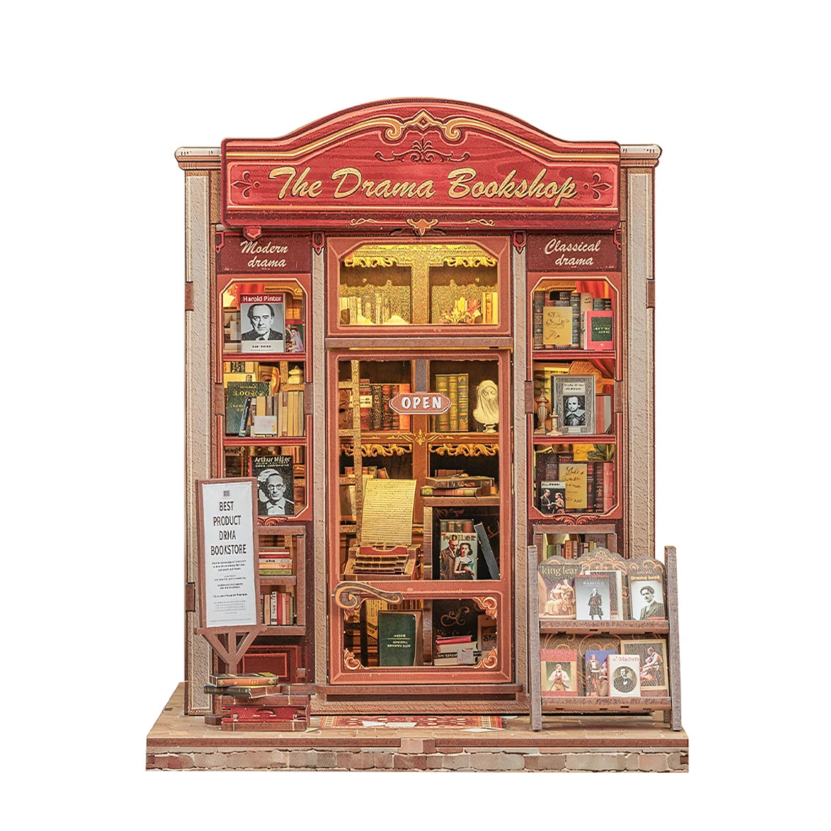Miniatur-Buchhandlung mit dem Schild The Drama Bookshop