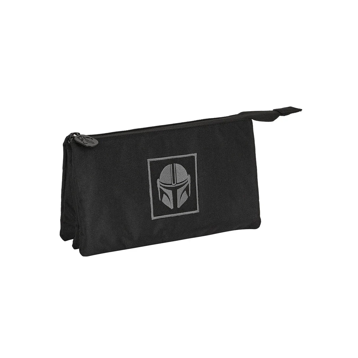 Schwarzes Federmäppchen mit aufgesticktem Mandalorianer Helm Logo