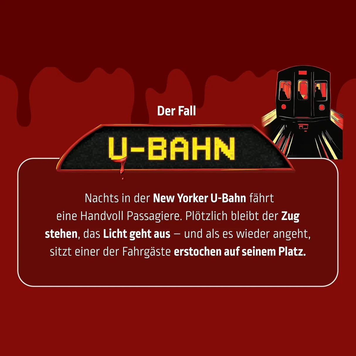 Grafik mit U-Bahn-Schild und Text über einen Mordfall in der New Yorker U-Bahn