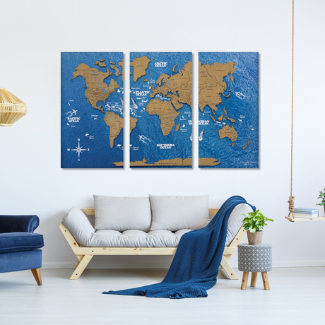 Carte du monde en liège 2D - Océan / M (71 x 112 cm)