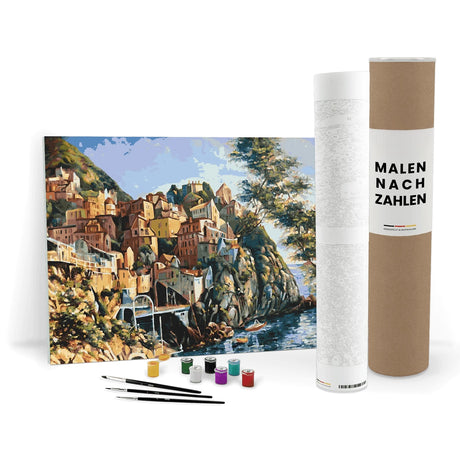 ZenPainting Mediterranes Dorf am Meer - Malen nach Zahlen MNZLWB0262-60x40