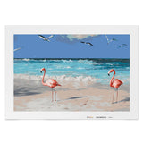 Flamants roses sur la plage - Peinture par numéros