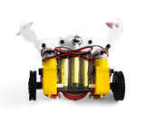 CircuitMess Dusty Roboterkrabbe umgeben von zusätzlichen Stickern und Deko-Elementen im Unterwasser-Design