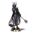 Der Herr der Ringe Sauron 3D Metall Modell Frontansicht mit Rüstung, Krone und Streitkolben auf goldenem Ring-Sockel