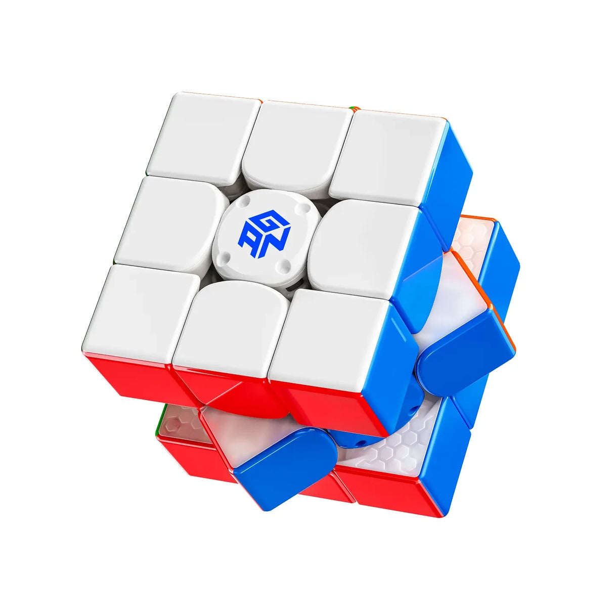 GAN 16 UI MagLev Max Speedcube 3x3 stickerless mit weisser, roter und blauer Seite und GAN Zentrum-Logo