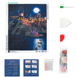 Harry Potter Bootsfahrt Schwarzer See Diamond Painting Craft Hub Set mit Zubehör, Stift, Ablageschale und Diamant-Steinchen – Format 50x60 cm