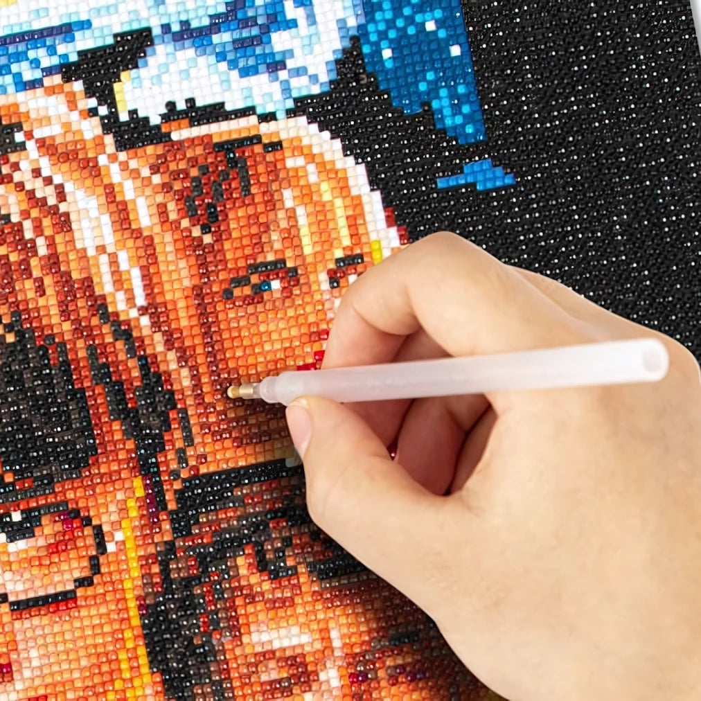 Harry Potter Der Stein der Weisen Diamond Painting Nahaufnahme mit Diamant-Malstift beim Setzen der glitzernden Steinchen