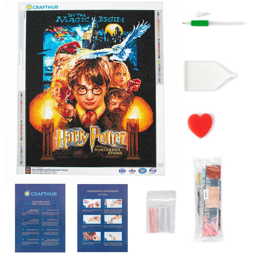 Harry Potter Der Stein der Weisen Diamond Painting Craft Hub Set mit Zubehör, Stift, Ablageschale und Diamant-Steinchen – Format 50x60 cm