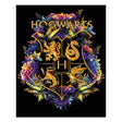 Harry Potter Hogwarts Wappen Malen nach Zahlen mit den vier Häusertieren, Löwe, Schlange und farbenfrohem Blumendesign auf schwarzem Grund