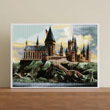 Harry Potter Schloss Hogwarts Diamond Painting fertig gerahmt als Wanddekoration im Wohnraum