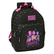 Schwarzer Rucksack mit K-Pop Demon Hunters Logo und drei weiblichen Zeichentrickfiguren
