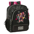 Schwarzer Rucksack mit K-Pop Demon Hunters Aufdruck und pinken Trägern