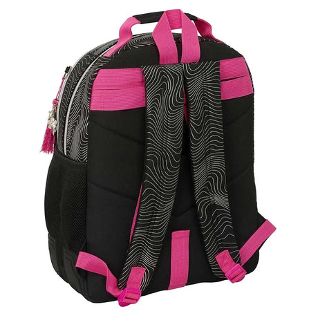 Schwarzer Rucksack mit pinken Trägern und weißem Wellenmuster