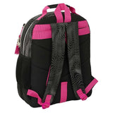 Schwarzer Rucksack mit pinken Trägern und weißem Wellenmuster