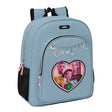 Blauer Rucksack mit K-Pop-Mädchen-Design und Herz-Anhänger-Grafik