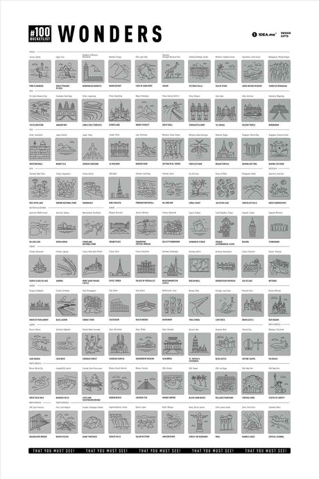 Weltwunder 100 Bucketlist - Rubbelposter / Scratch Map