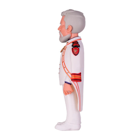 Seitenansicht einer Sammlerfigur eines Mannes mit grauem Bart in weißer Uniform