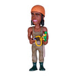Spielfigur eines Mannes mit orangefarbener Mütze und Latzhose hält eine gelbe Schleuder