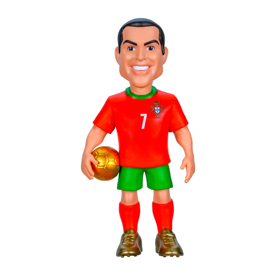 Cristiano Ronaldo Spielfigur im roten Portugal Trikot mit Nummer 7 und goldenem Fußball