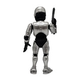 Rueckansicht einer silbernen Robocop Actionfigur mit schwarzer Waffe