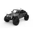 Grauer Jeep Wrangler mit großen Reifen und Überrollkäfig