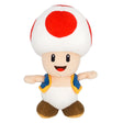 Plüschfigur Toad aus Super Mario mit weißem Pilzhut und blauer Weste