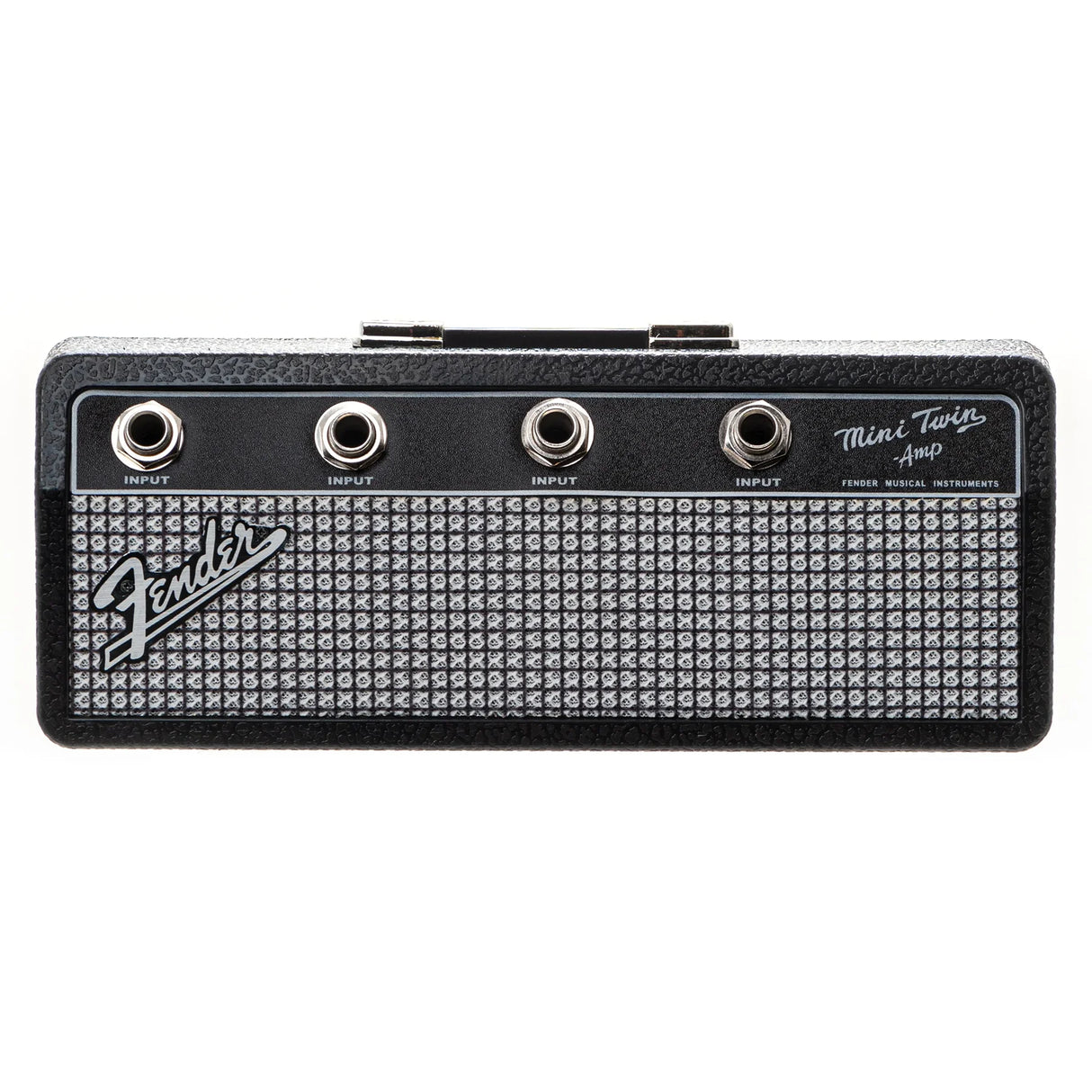 Pluginz Fender Mini Twin Amp Jack Rack Schlüsselhalter in frontaler Ansicht mit vier Input-Buchsen