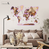 Carte du monde 3D en bois avec éclairage LED - décoration murale - multicolore / XL (120 x 200 cm)